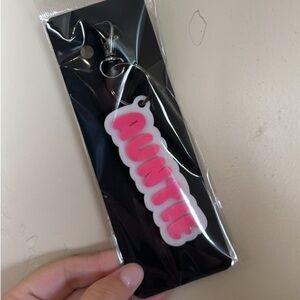 Auntie acrylic keychain pink and black